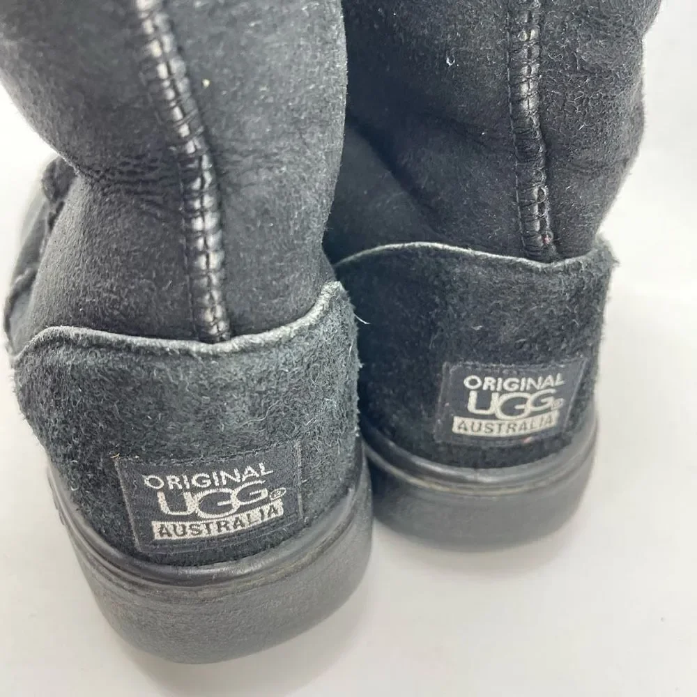 UGG Australia Womens Boots Suede Sheepskin Lined Mid Calf Leather Black M8-L9